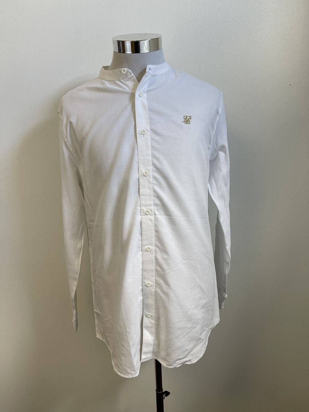 Siksilk Shirt Mens XS Button Up White Long Sleeve Solid Sik Silk Cotton N59